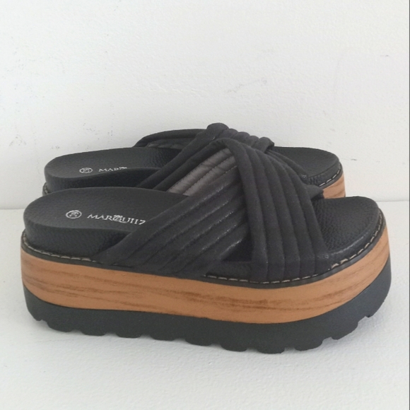 Marquiiz Nasty Gal Cross Your Heart Platform Slide Sandals Y2K Chunky Shoes - Picture 2 of 6